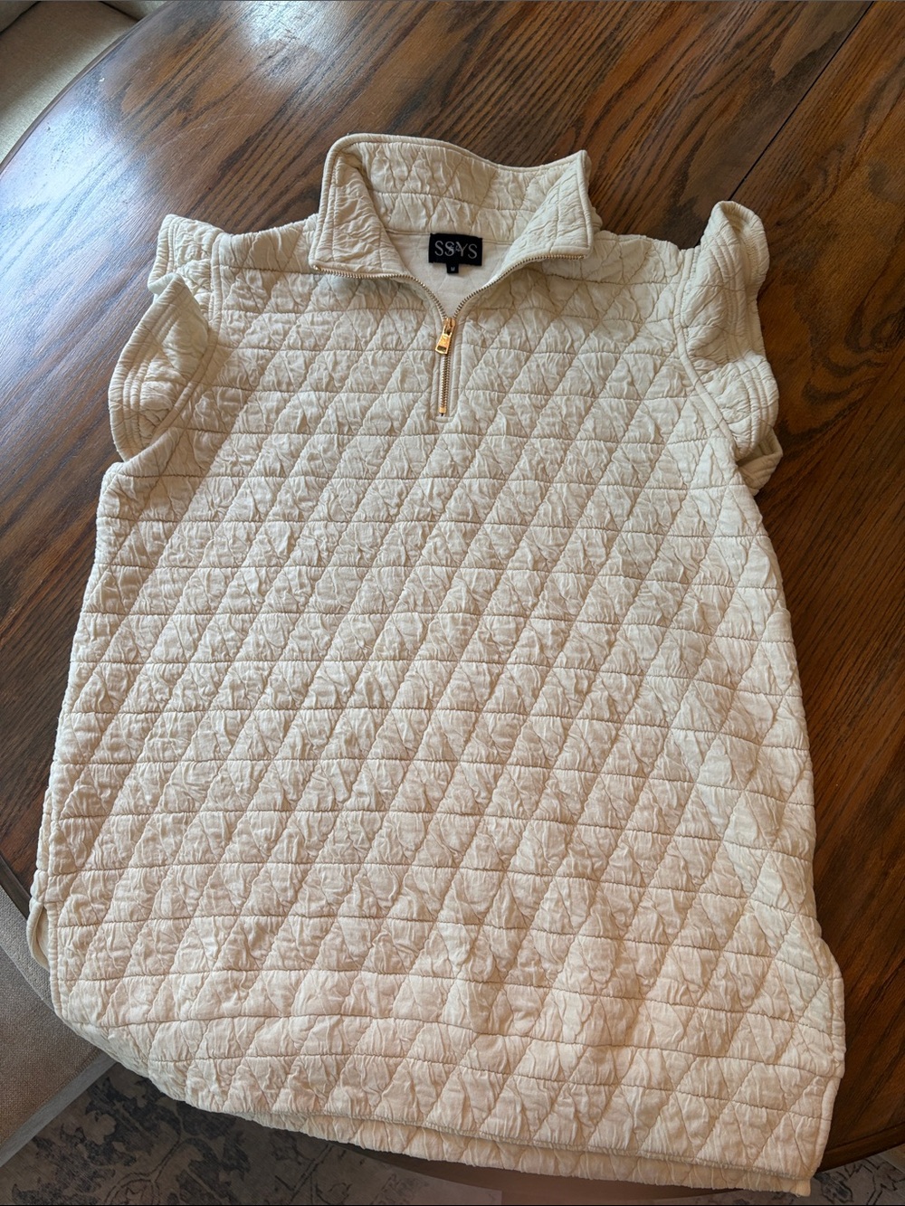 Sleeveless Quilted Mock-Neck Tunic in Cream - Picture 4 of 4